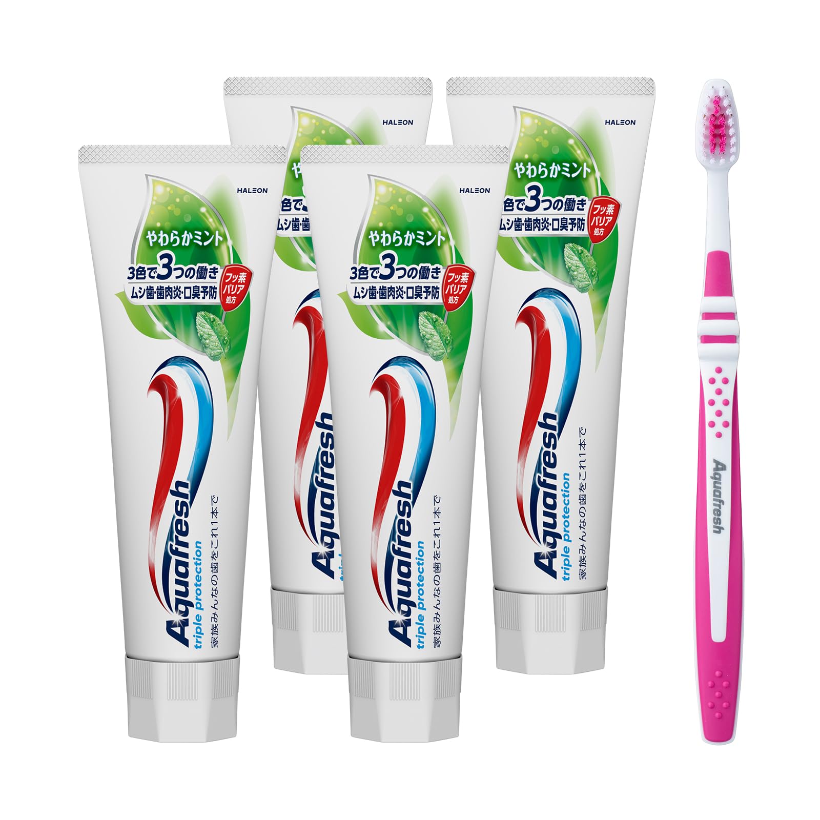 Aquafresh やわらかミント 歯磨き粉 140g 4本+歯ブラシ