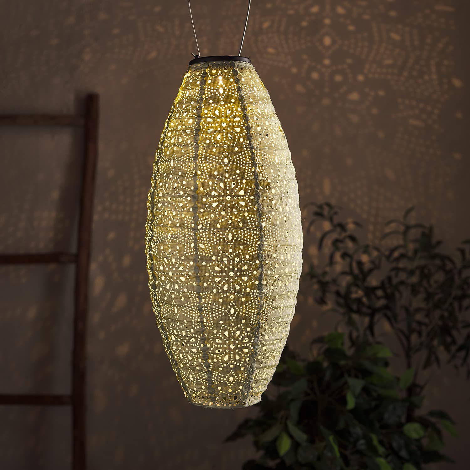 Lights4fun Green Outdoor Solar Powered Moroccan Decorative Light Hanging Lantern Ip44 Fully Waterproof
