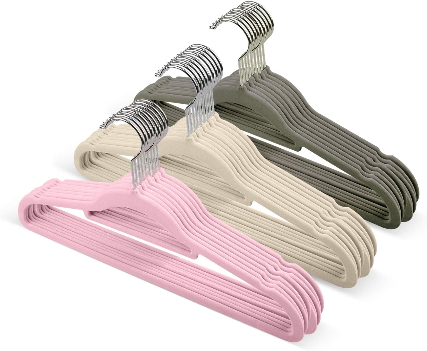 Baytion Non-Slip Velvet Hangers 30 Pack,Space Saving Plastic Suit Hangers With Flocked for Suits, Clothes,Coats,Dresses,Jackets,Pants & Formal Wear(PINK)