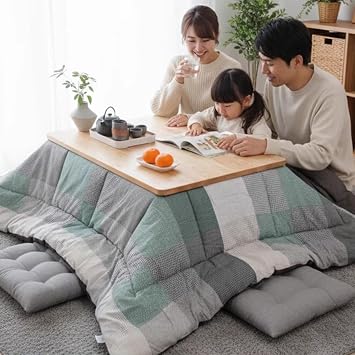 Kotatsu Heating Table Set - Japanese-Style Winter Folding Table with Stove and Futon, Comfortable Carpet for Efficient Heating