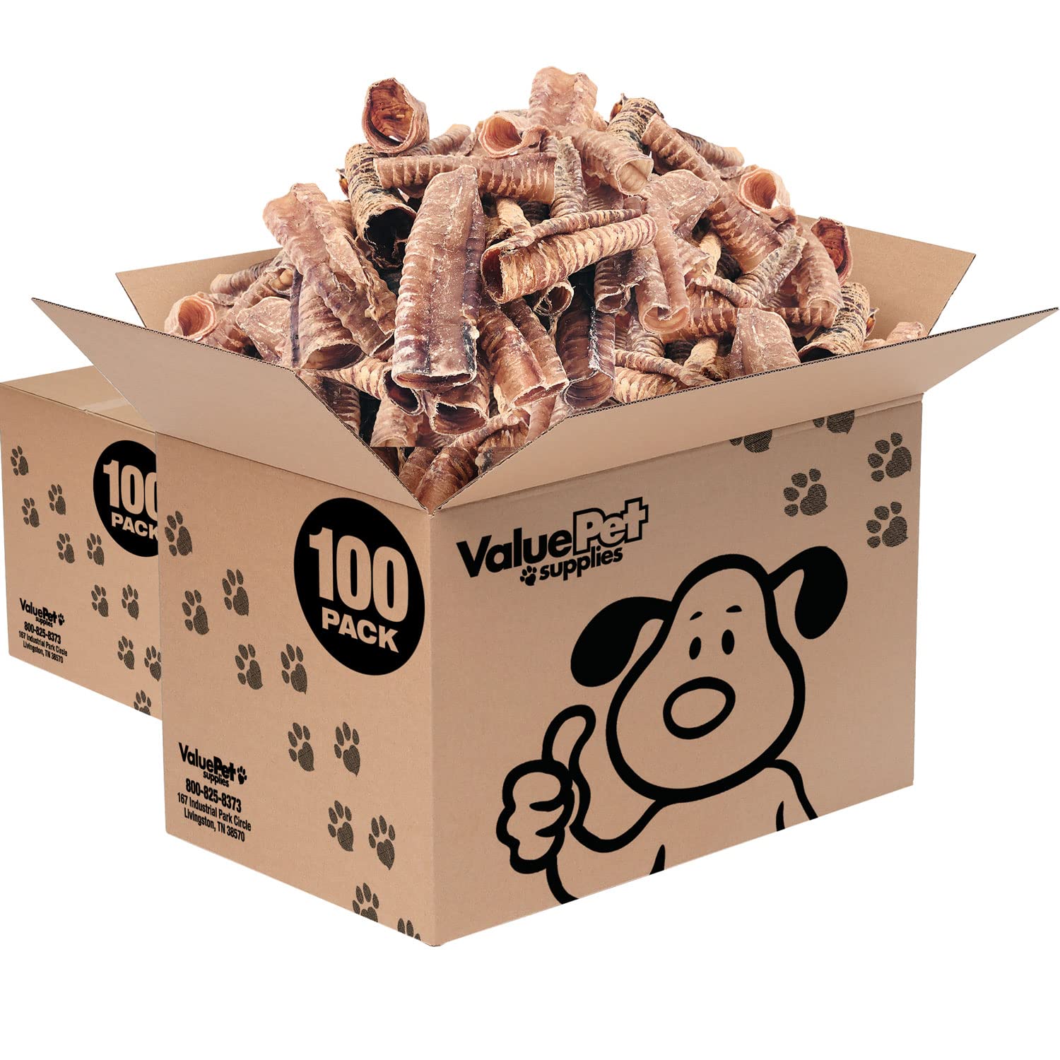 ValueBull Beef Trachea, Premium 5-6 Inch, 200 Count Bulk Pack - Natural Angus Dog Chews with Glucosamine, Chondroitin & Amino Acids