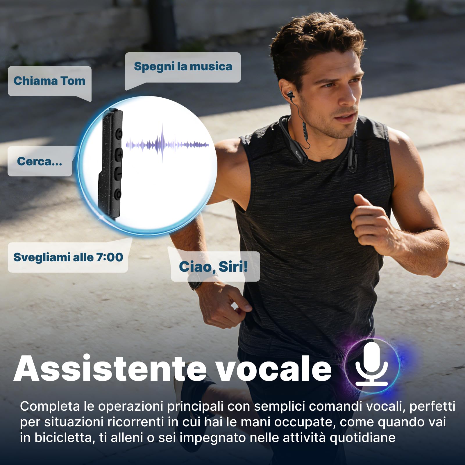 Hmusic Cuffie Bluetooth con Archetto da Collo - Batteria grande, Nero | 200 ore di riproduzione, Impermeabile IPX5, Isolamento acustico, auricolari magnetici per sport, corsa, palestra, cantiere