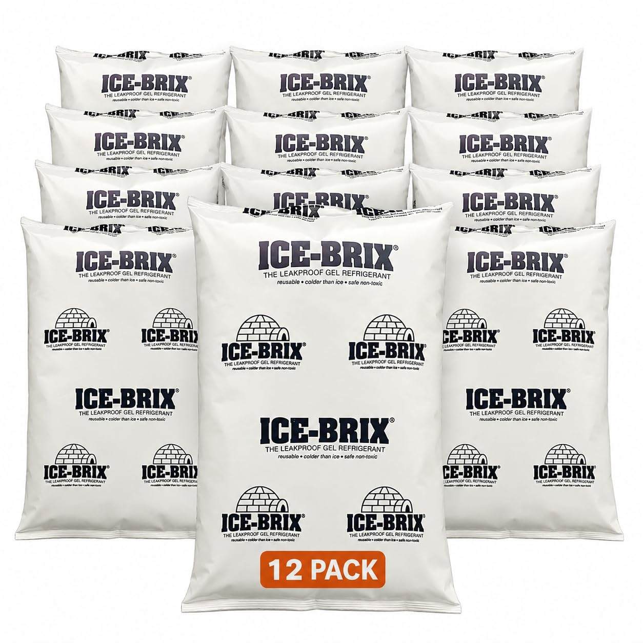 ICE-BRIX Reusable Gel Ice Packs for Shipping, 8 x 6 x 1.25 in, 24 oz White (12 Pack) - Large Cold Packs for Frozen Food, Meal Kits, Coolers, Medical Shipping &amp; Perishable Mailers
