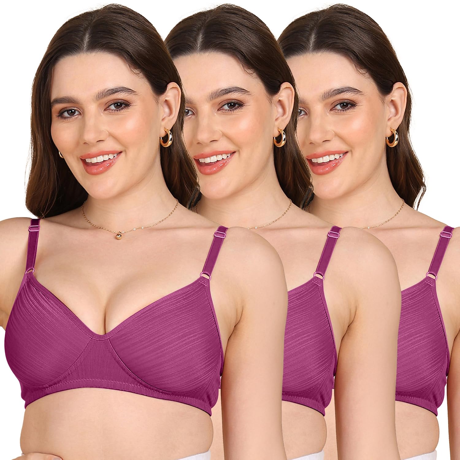 komli Lightly Padded Stripe-Print Full Coverage Bra | Non-Wired | Everyday Comfort | Regular Back (Pack of 2)-picture-24