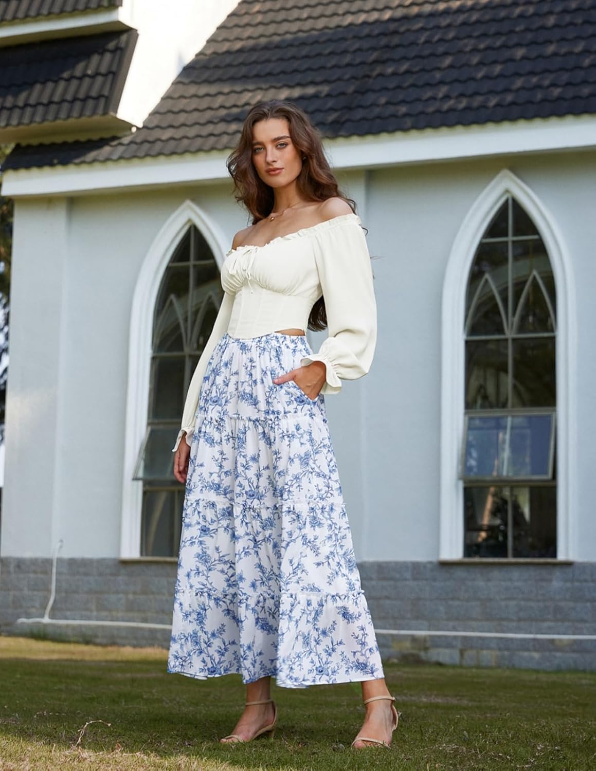 Scarlet Darkness Floral Maxi Long Skirts for Women Summer 2026 Tiered Skirt Flowy Boho Fairy Skirt with Pockets - Image 6