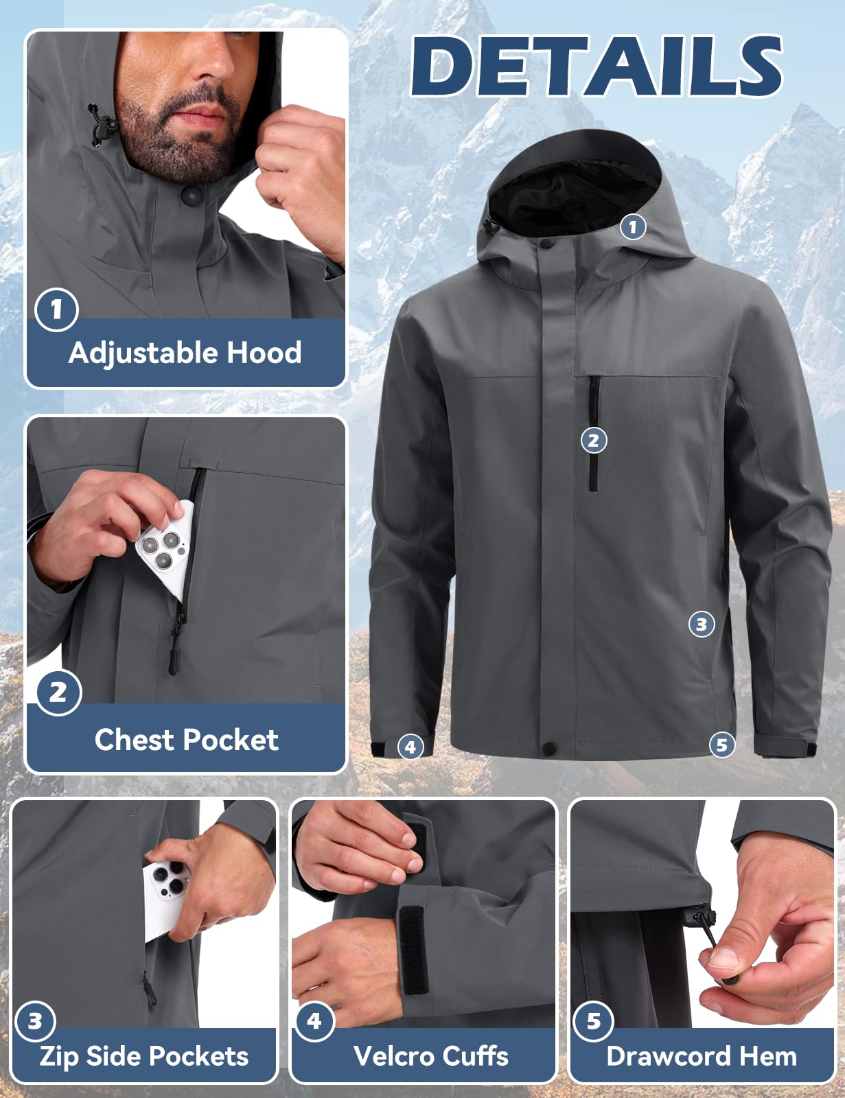 Svanco Giacca Impermeabile Antivento Uomo, Giubbotto Softshell Antipioggia Leggero per Trekking, Vento e Pioggia