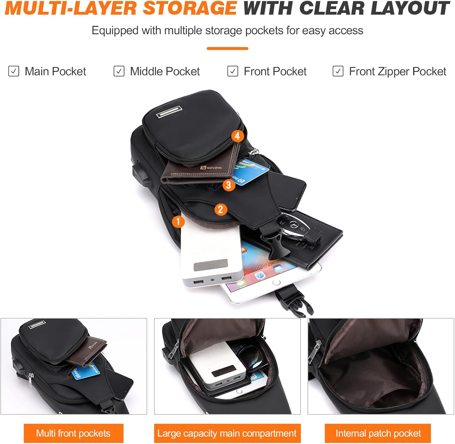 Peicees Mens Leather Crossbody Bag Trendy Sling Bag Man Purse Waterproof Sling Backpack Daypack Cross Body Chest Bag for Men - Image 6