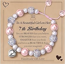 Gifts for 7-10 Year Olds Girls,Birthday with Number Card Adjustable Pink White Pearl Bracelet Presents Ball Bracelets Gift Decoration,for Granddaughter Daughter Niece Girls Sister Friends gift