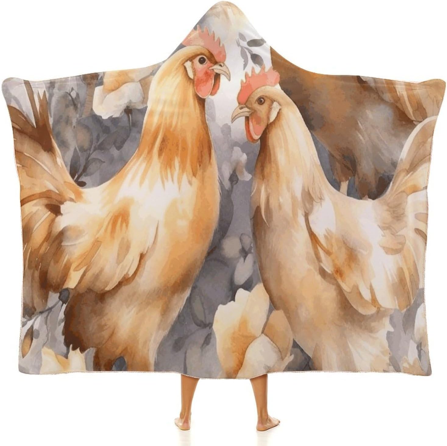 Chicken Duck Wearable Hooded Blanket, Ultra Soft Arctic Velvet Cape Cloak Unisex - Cozy Wearable Blanket