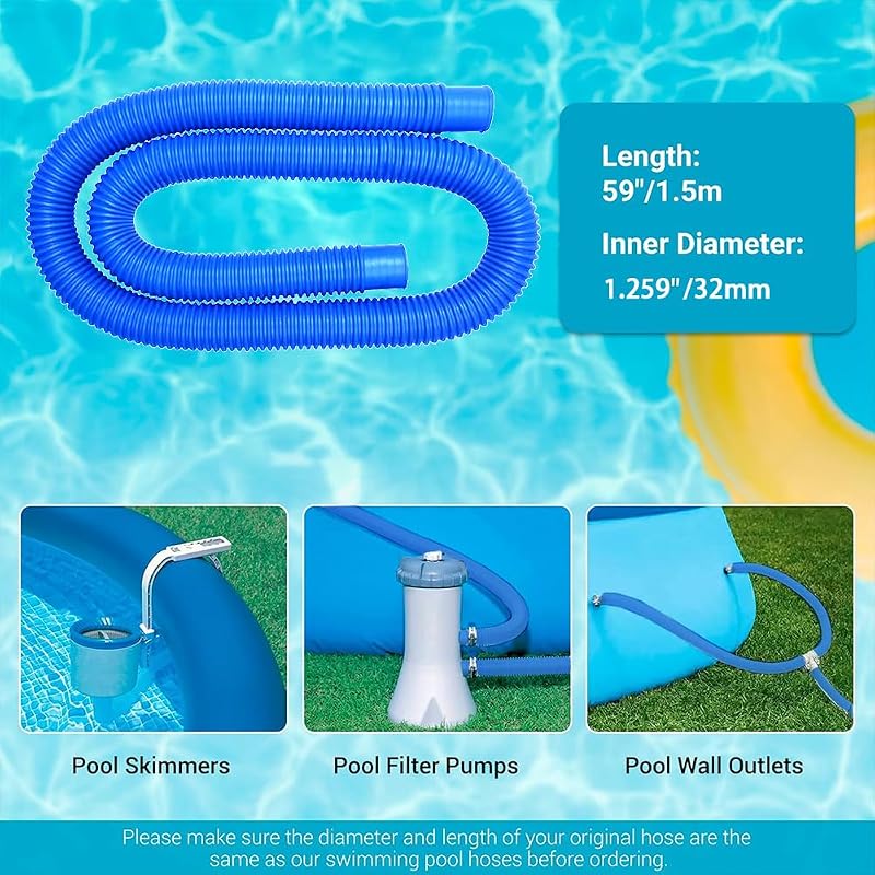 TUIBEIDAMAI Medence Tömlő 32 mm - 2 db 150 cm-es Kék Úszómedence Cső 4 Biztonsági Kapoccsal és Csatlakozóval, Szűrőszivattyúhoz
AI: Készíts