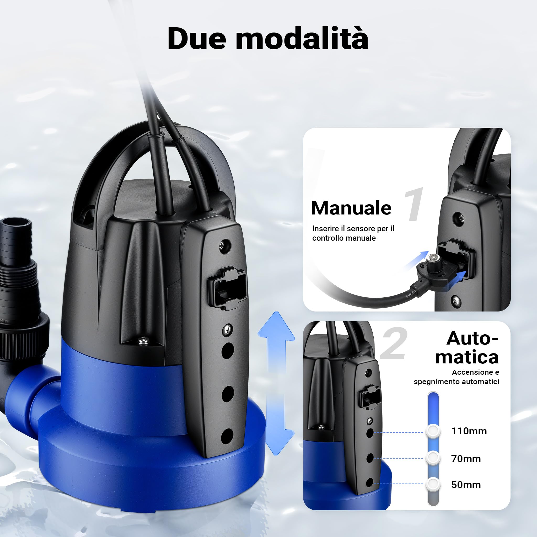 Wiltec Pompa sommersa 400 W, pompa per acque reflue con portata max 7000 l/h, pompa a immersione, prevalenza max 7 m