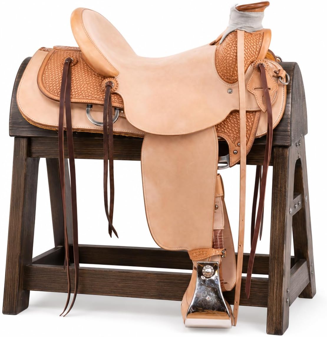 Wade Horse Saddle Tree A Fork Roping Ranch Work Handmade Tooled Carved Premium Leather Western Equestrian Trail Tack Adult & Pony Horse Riding Saddle, Size: 10-18 inch Seat, AD-52
