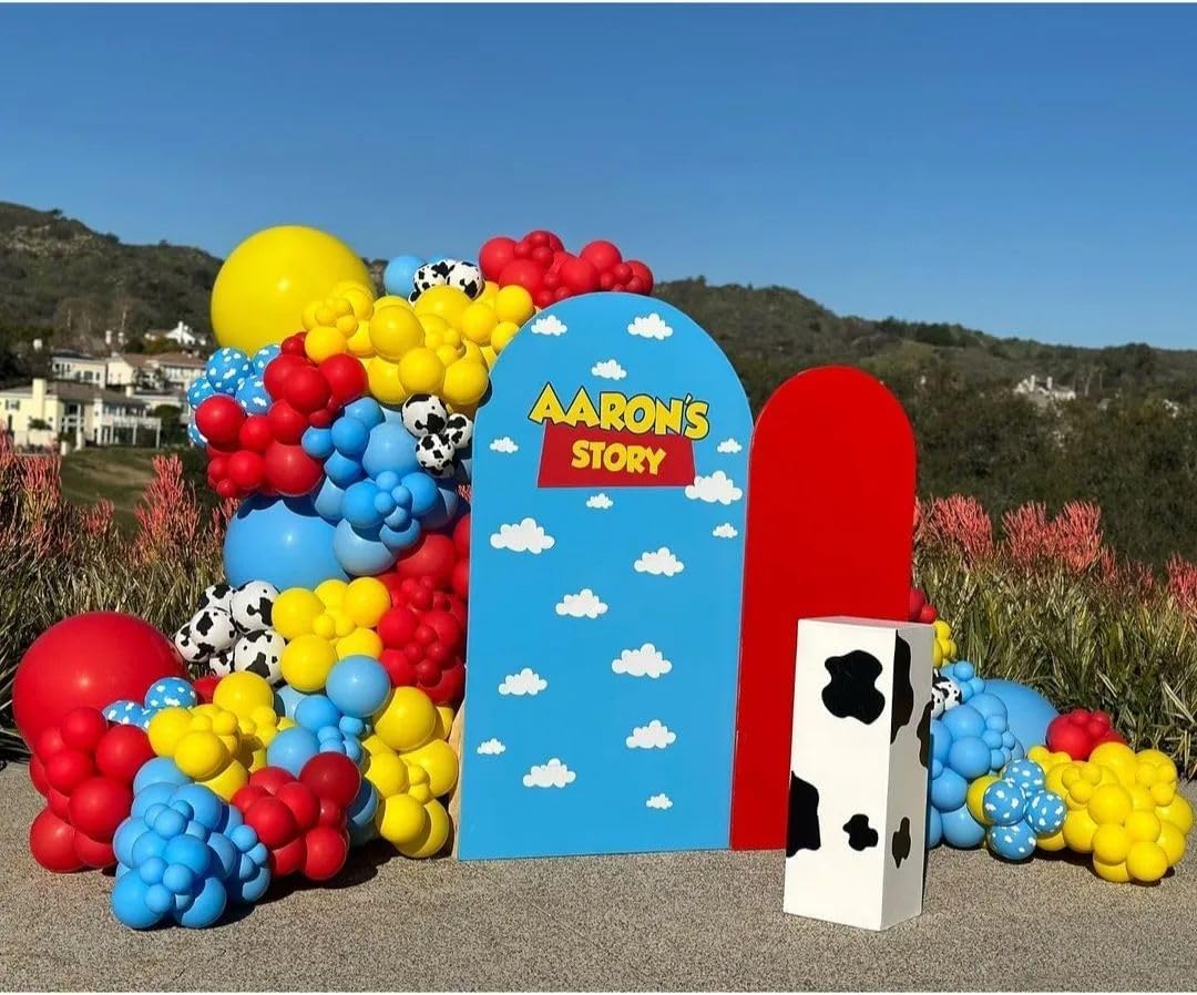 Toy Inspired Story Balloons, 60pcs 12 Inches Cow Pattern Cloud Yellow Red Blue with 1 Ribbon for Birthday Baby Shower Toy Inspired Story Themed Party Decorations Red Blue Yellow Balloons image 6 of 6 B0D9W2JPJ3