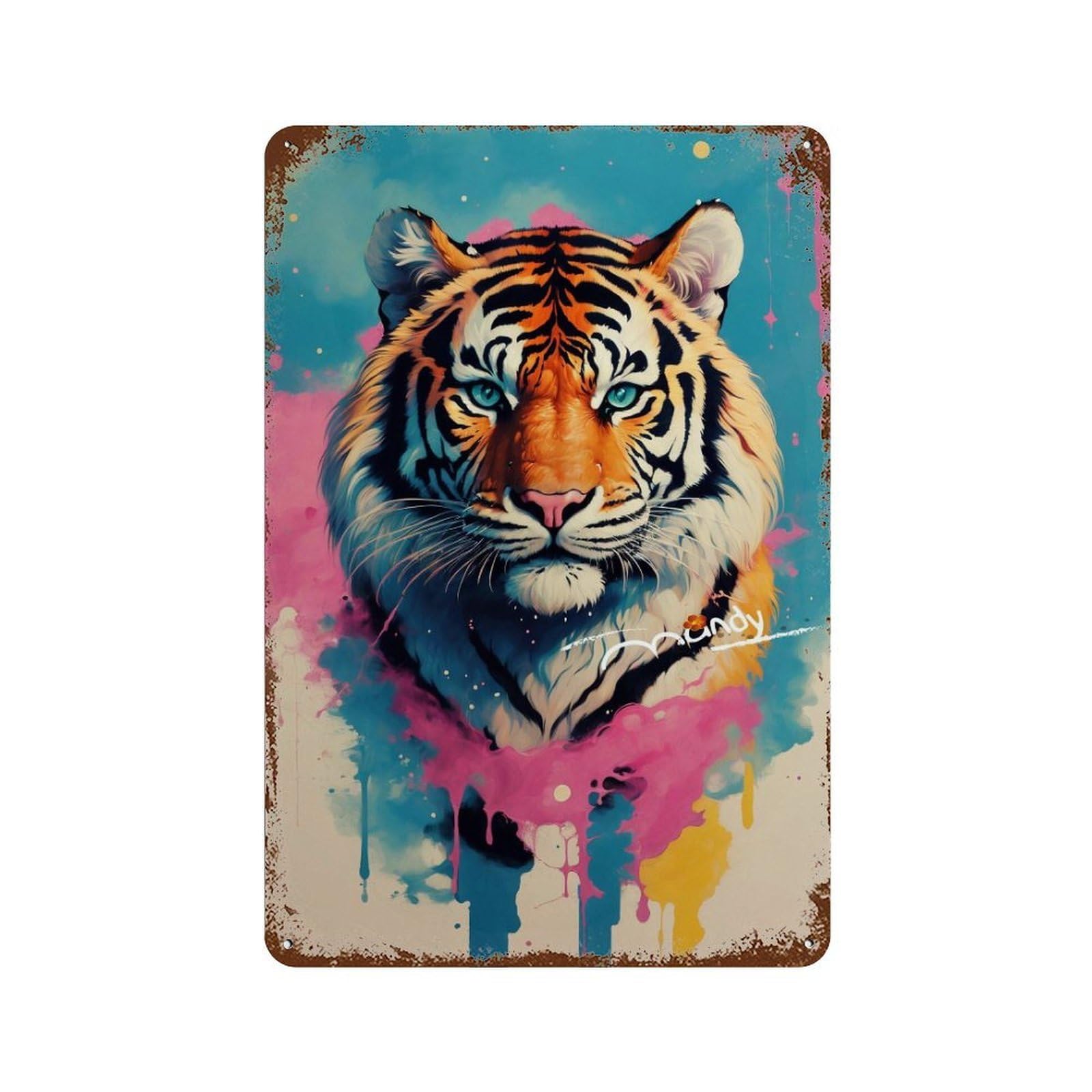 Colorful Tiger Art Print-11 Distressed Metal Wall Sign 11.8"x7.9", Ideal for Pub, Kitchen And Man Cave Decor