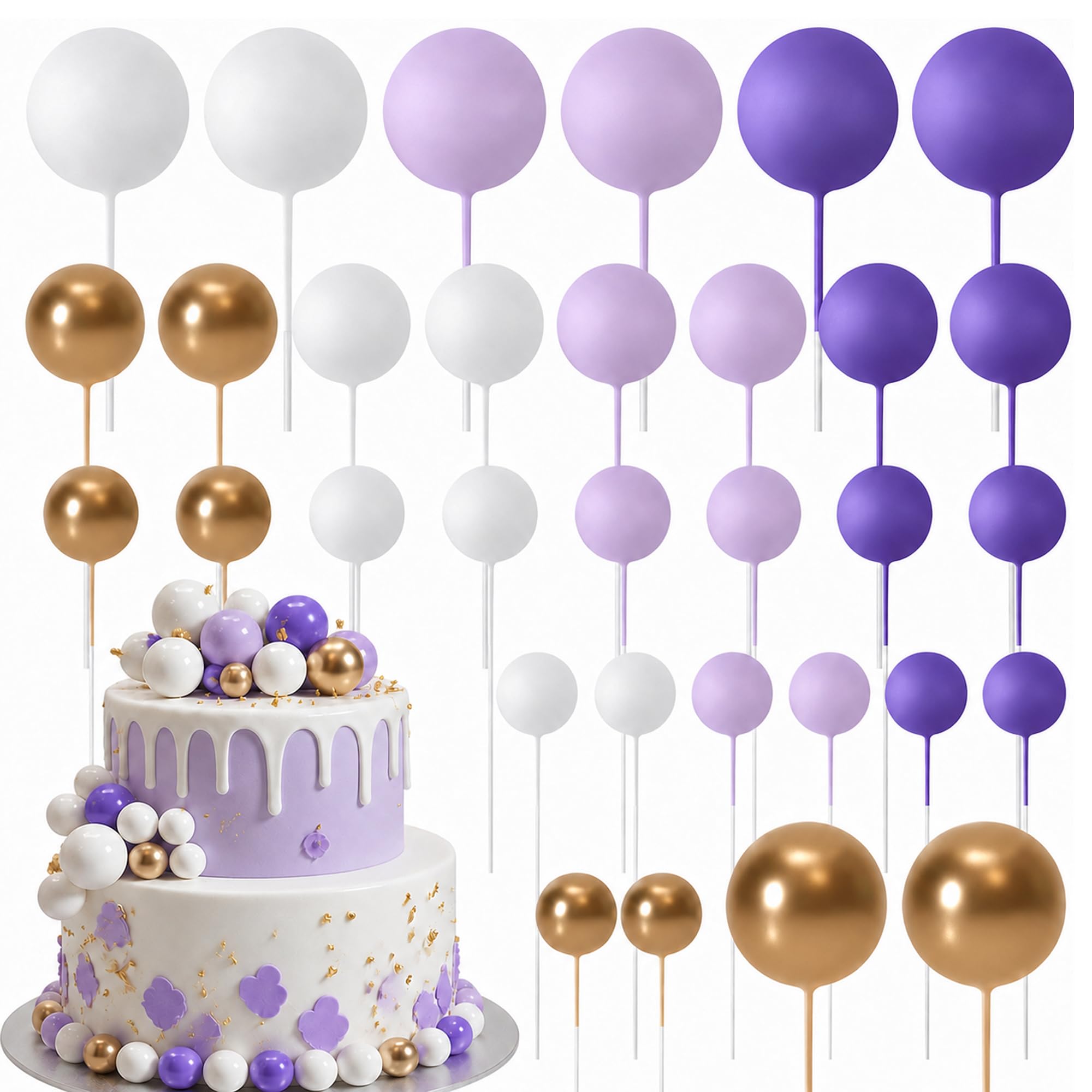 Cake Toppers & Cupcake Decorations – 32 Pcs Mini Balloon Picks