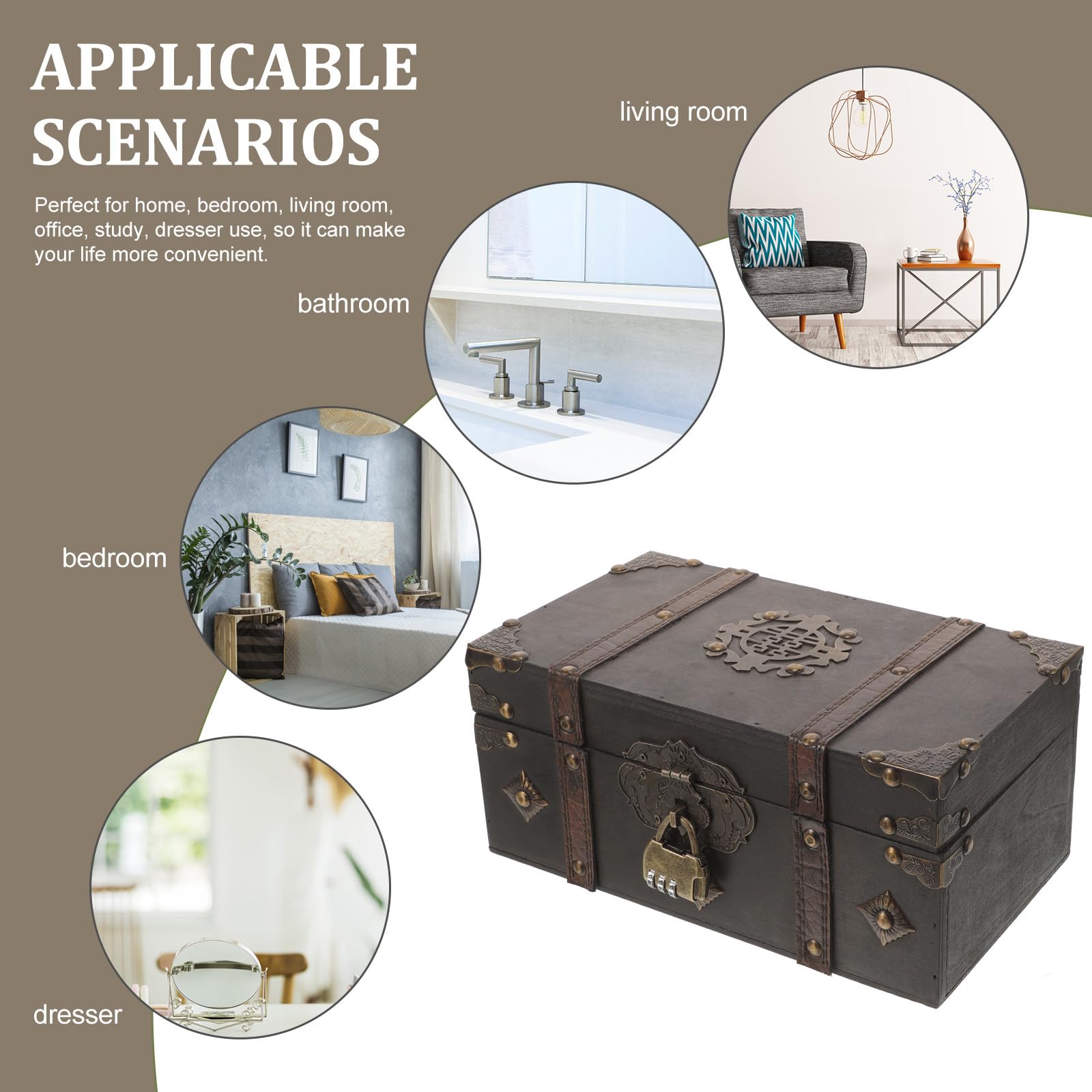 Vintage Holzkiste mit Deckel Zahlenschloss Retro Aufbewahrungsbox für Schmuck Andenken und Kleinigkeiten mit Alteffekt