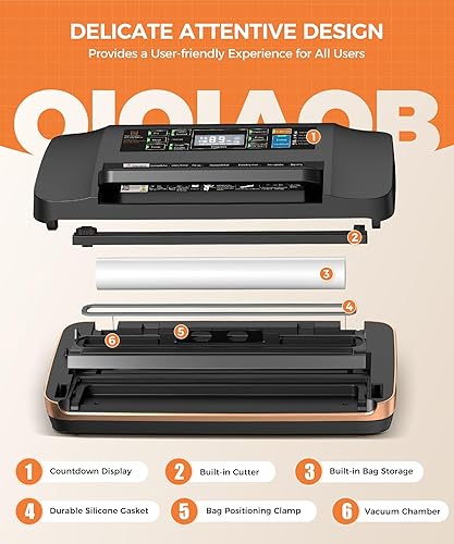 Miniatura 4 de Máquina selladora al vacío de 95 kpa, sellador de alimentos automático comercial, potente sistema de sellado con doble sellado térmico,