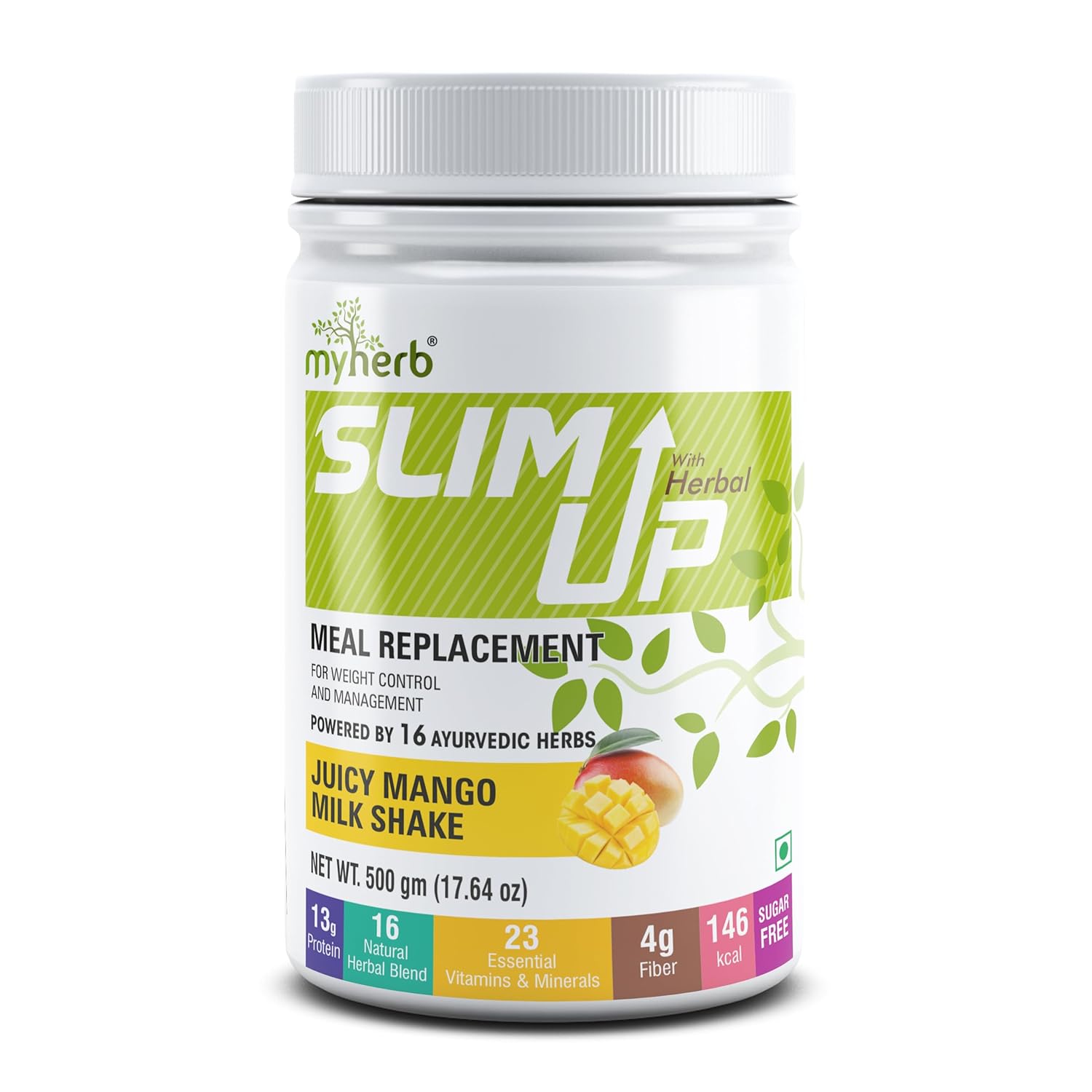 MYHERB Slim Up Meal Replacement Shake With 16 Natural Herbal Blend (Ayurvedic Formula) For Weight Control&Management-13.5g Protein-23 Vitamins For Men&Women (Juicy Mango Milk Shake, 500 gm) MYHERB Slim Up Meal Replacement Shake With 16 Natural Herbal Blend (Ayurvedic Formula) For Weight Control&Management-13.5g Protein-23 Vitamins For Men&Women (Juicy Mango Milk Shake, 500 gm)