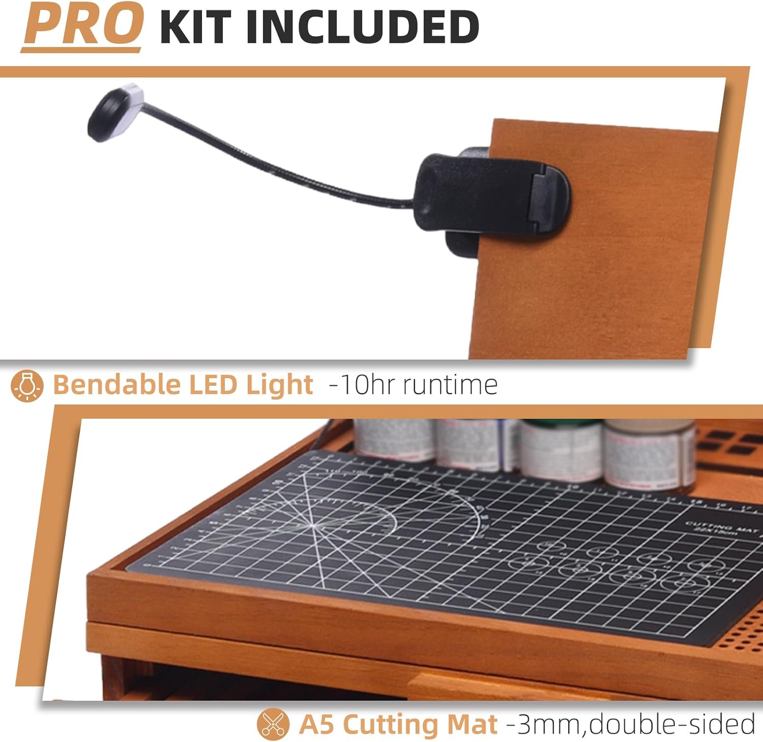 Portable Model Building Workbench Wooden Model Station with LED Light & Cutting Mat Model Kit Tool for Building Model and Miniatures Folding Worktable Model Pieces Shelves