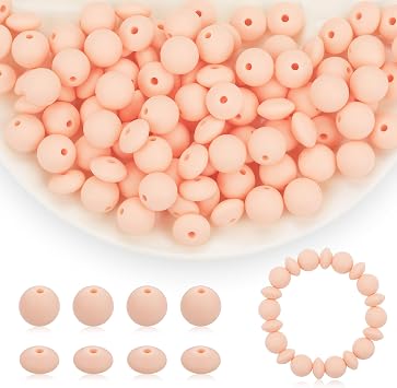 100Pcs Silicone Beads, 12mm Silicone Beads for Keychain Making, Pens Necklace Bracelet DIY Crafts Peach