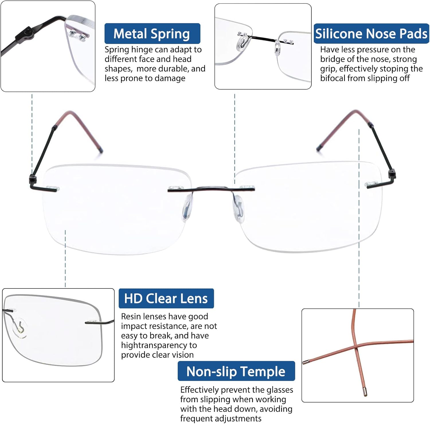 Rimless Bifocal Photochromic Reading Glasses Men Computer Readers Anti-blue Light Transition Sunglasses with Readers