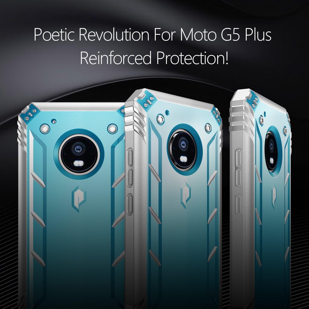Poetic Revolution Moto G5 Plus Rugged Case with Hybrid Heavy Duty Protection and Built-in Screen Protector for Motorola Moto G5 Plus (2017) Blue/Gray