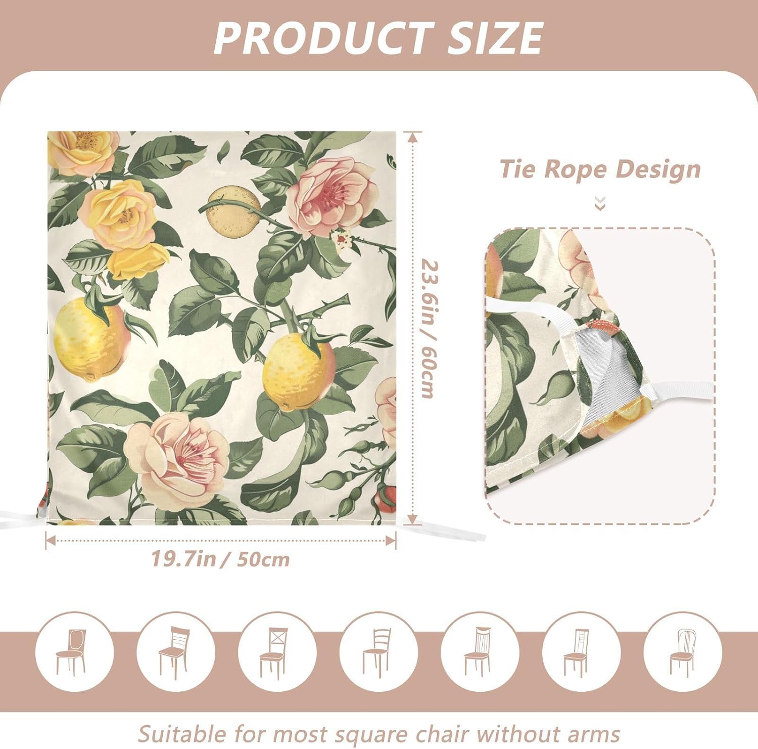 ALAZA Lemon and Roses Chair Back Cover Set of 6, Washable Reusable Removable Chair Slipcovers Decorative Chair Cover for Home Kitchen Wedding Party