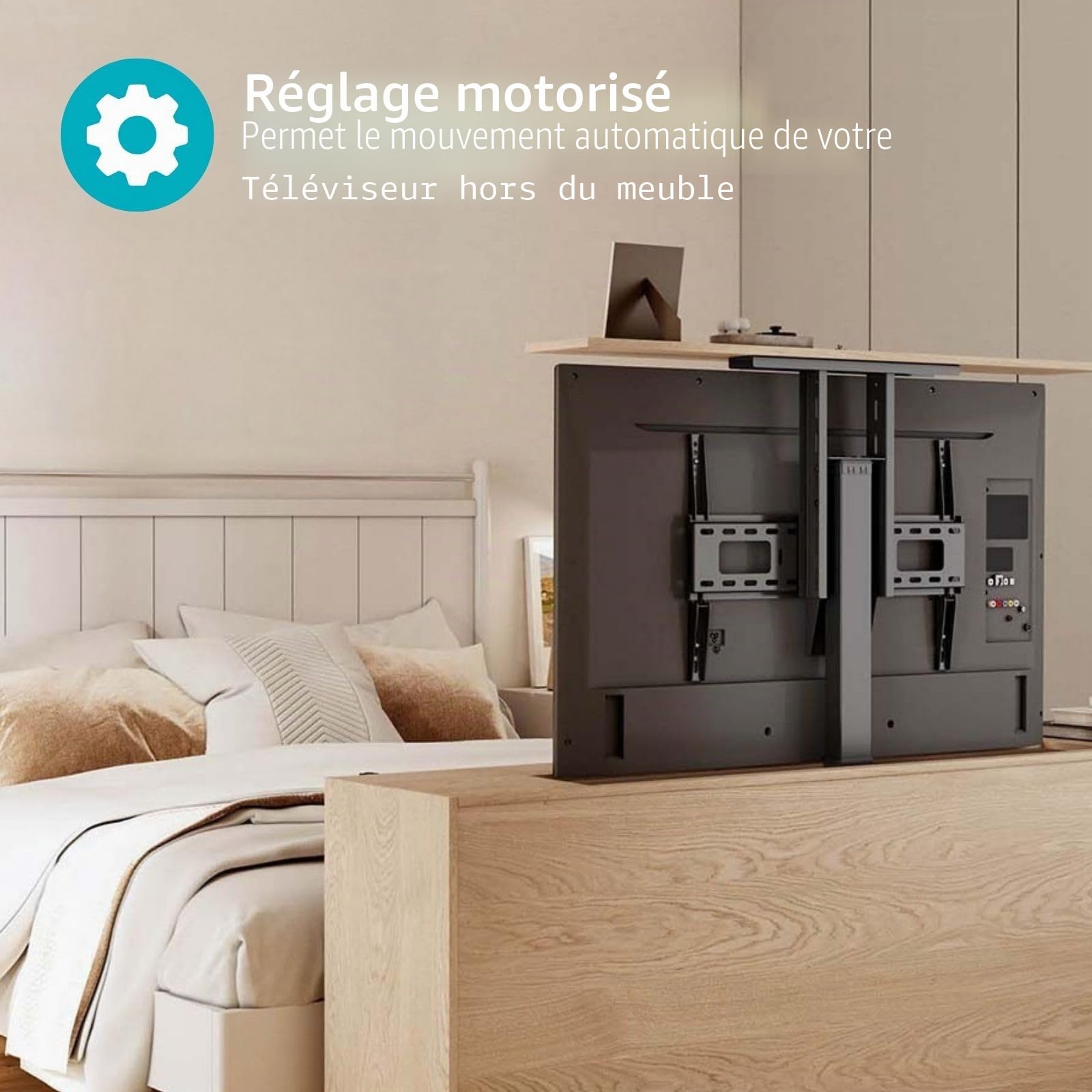 Support de télé motorisé - 37-80" - Poids d'écran Maximal Pris en Charge: 60 kg - Conception d'armoire intégrée - Gamme de Levage: 68-158 cm - Télécommandé - ABS/Acier - Noir