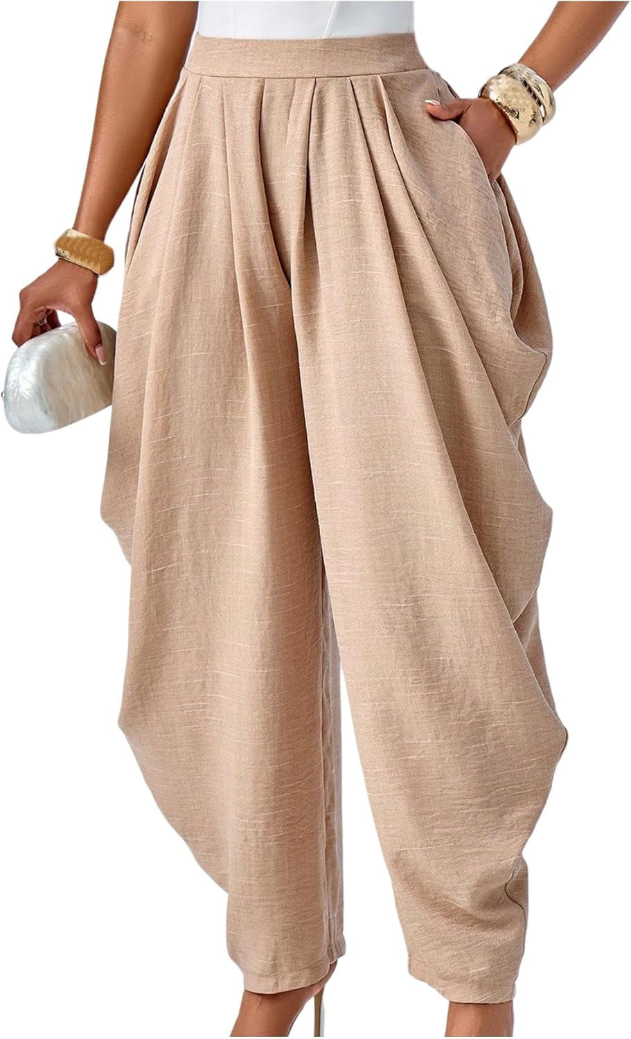 Floerns Women's Elastic Waisted Carrot Pants Ruched Casual Lounge Travel Pants Trousers