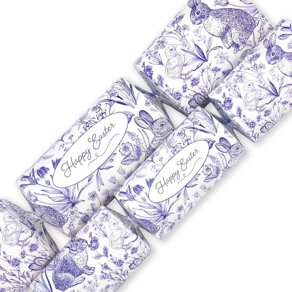 That's Crackers Blue Happy Easter | Easter Toile De Jouy | Makes 2 Standard Crackers | Make & Fill Your Own