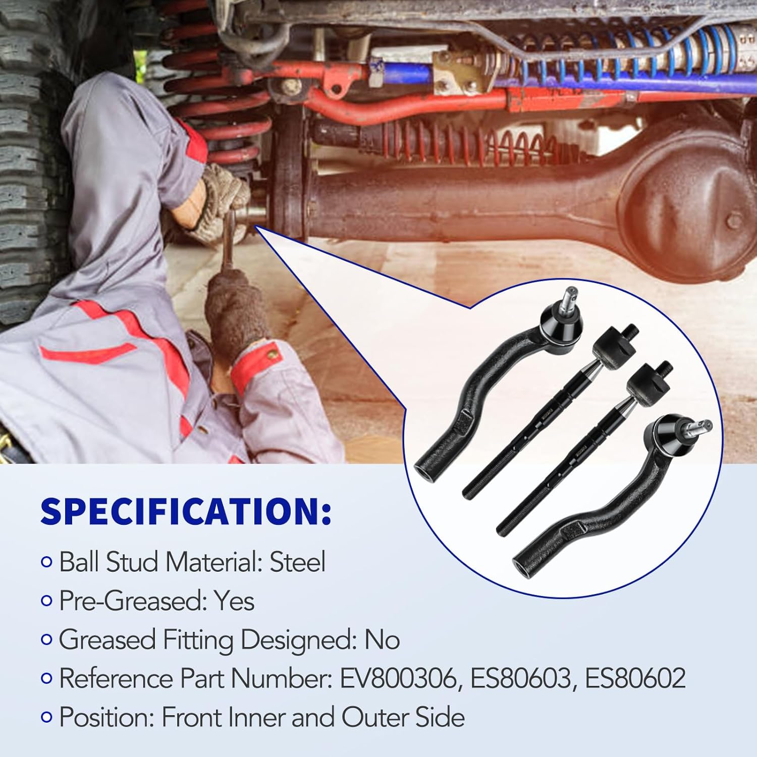 LCWRGS Front Tie Rod Ends Kit for 2007 2008 2009 2010 2011 Toyota Camry, 4 Inner and Outer Tie Rod Ends, EV800306 ES80603 ES80602-4Pcs