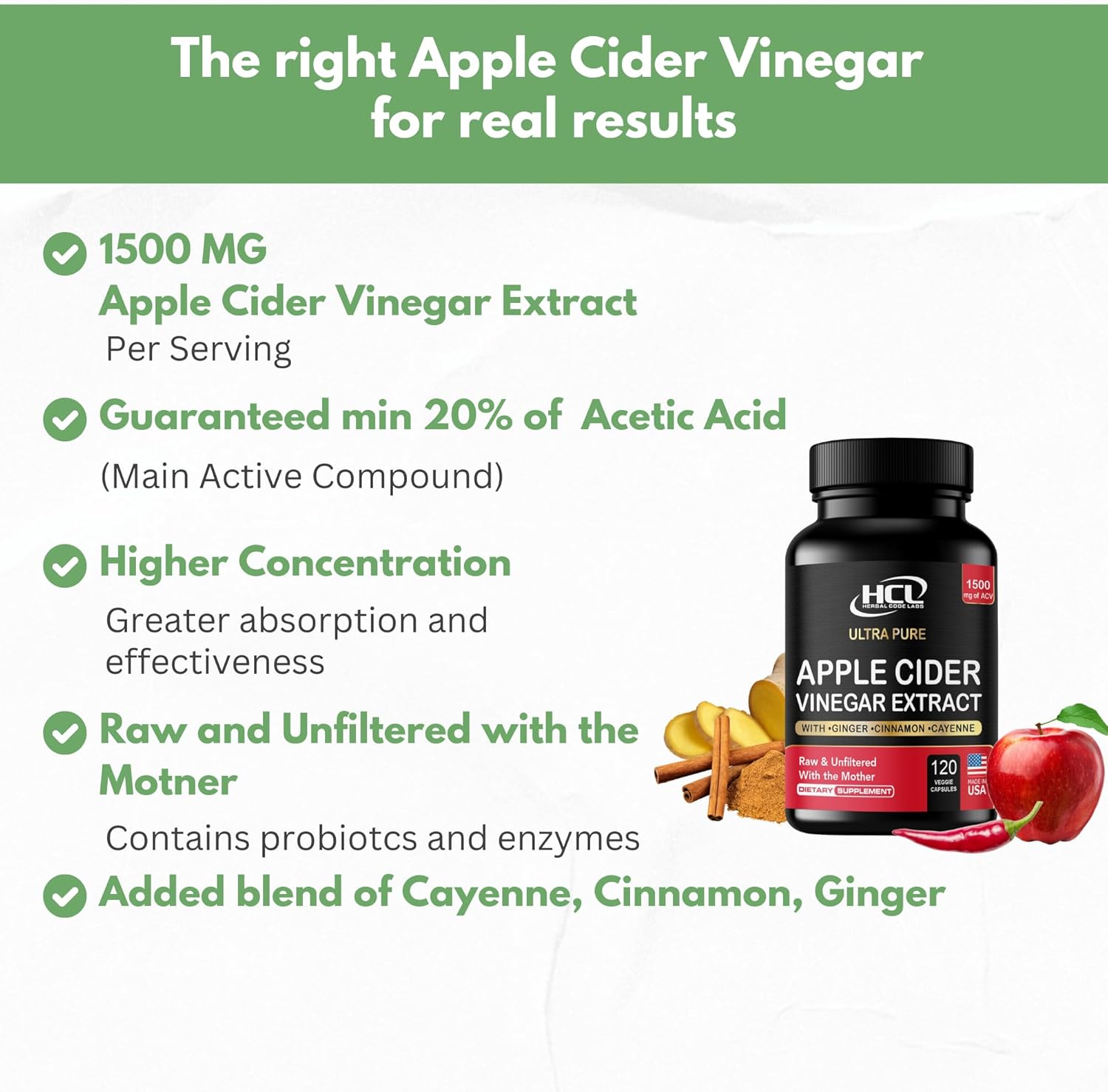 Apple Cider Vinegar Capsules 1500 mg Extract with The Mother - Extra Strength Raw Apple Cider Pills w Ginger Cayenne Cinnamon - Natural Detox Potent Digestion Cleansing System ACV Supplement - Image 3
