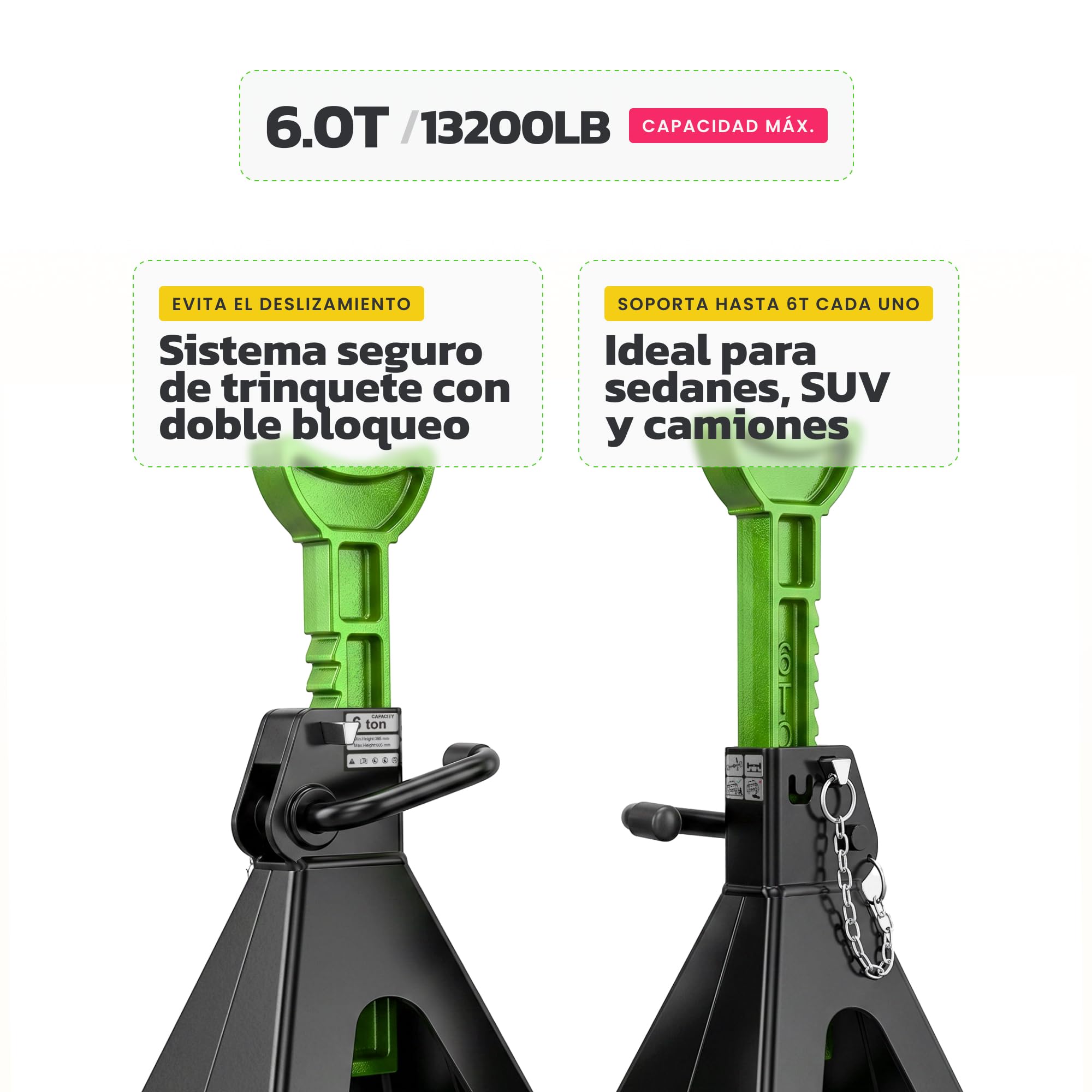 Caballetes para Coche 3 Toneladas - Pack de 2 | Gatos Estabilizadores con Almohadillas de Goma | Altura Ajustable 280mm-425mm | Máxima Seguridad y Estabilidad