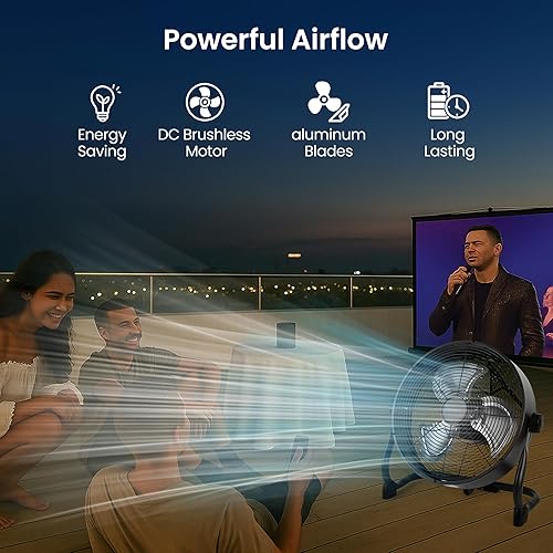 Miniatura 5 de Ventilador recargable de 15 pulgadas para campamento, ventilador de piso inalámbrico de 12 velocidades, ventilador portátil recargable para viajes