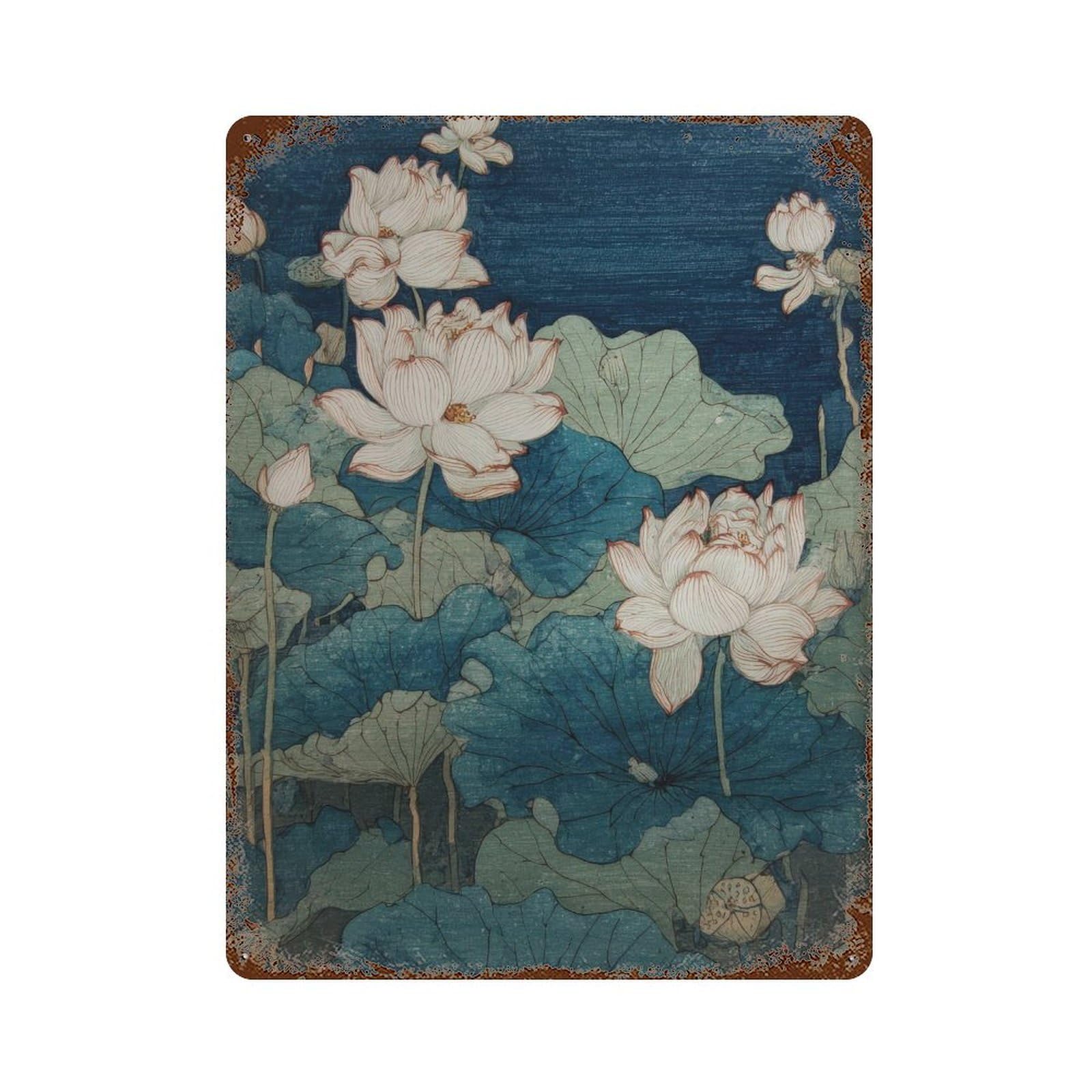 xiaoxiaoshen Japanese Flower Japan Oriental Traditional Woodblock Style. Zen Nature Home Decor Wall Decor Art Metal Tin Poster Modern Home Decor Art Home Bar Shop Decorations Vintage Sign 40x30cm