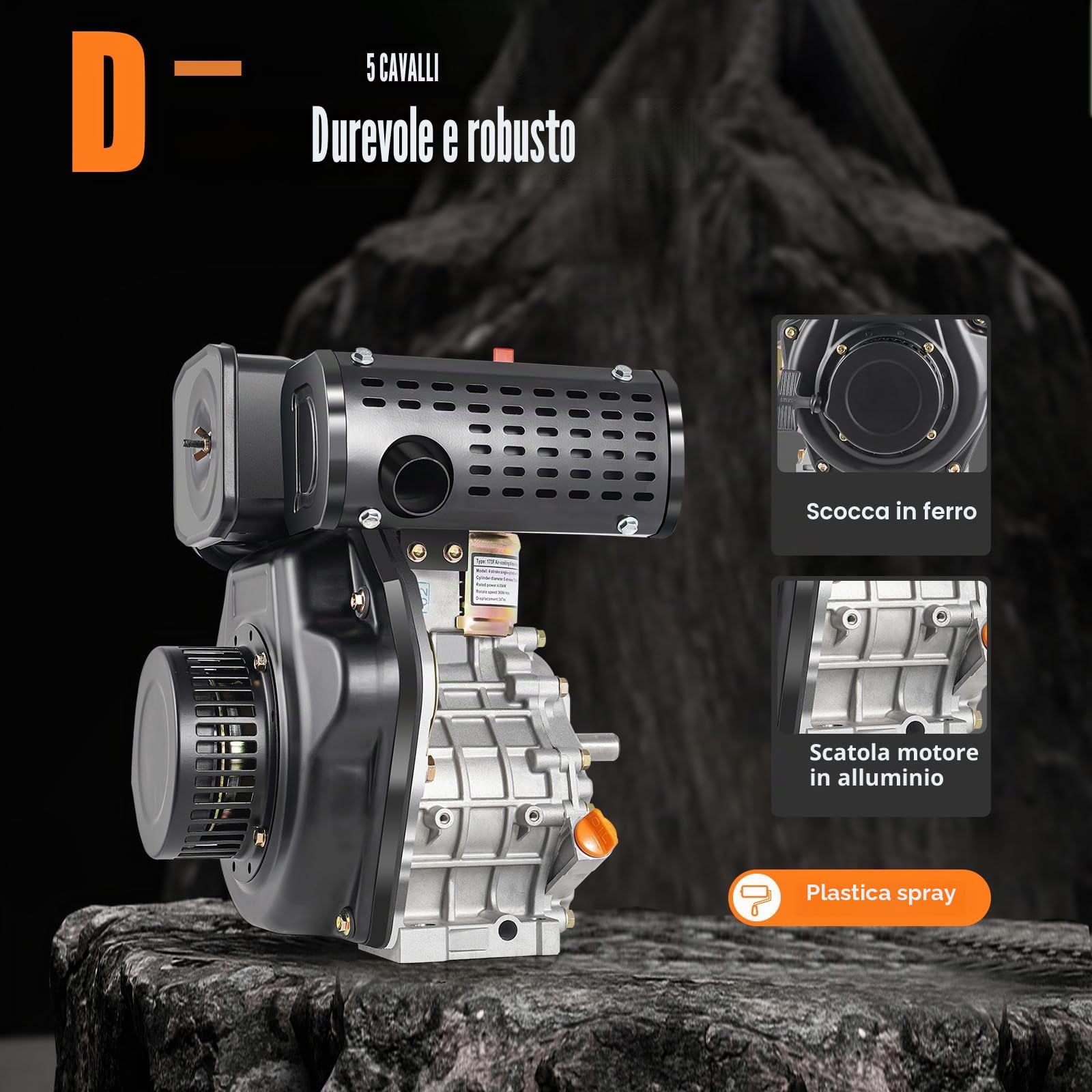 Motore diesel a 4 tempi, 5 CV, motore diesel di avviamento rapido, 4,05 kW, avviamento a fune raffreddato ad aria, albero da 20 mm, cilindrata da 247 cc, monocilindro, motore di avviamento leggero