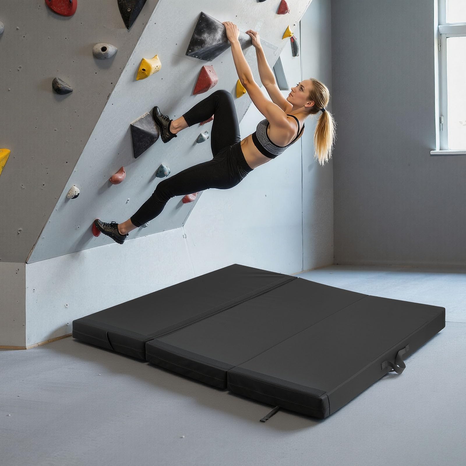 VEVOR Bouldering poduszka powietrzna, podwójna poduszka do wspinaczki górskiej, z regulowanymi paskami do plecaka i uchwytami, łatwa do złożenia do blokowania wewnątrz i wspinaczki na świeżym