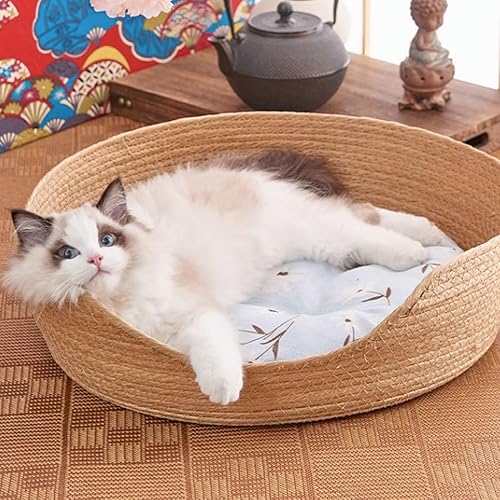 Miniatura 5 de Oncpcare Cama de paja tejida a mano para gatos de interior, cama de dormir de 12 pulgadas para arañar mascotas, cama redonda para dormir, cama de