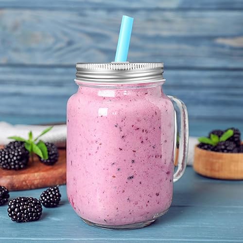 Miniatura 6 de Mudder Paquete de 26 tapas para tarros de conservas Mason con agujero para popote para tarros de metal de boca ancha regular con agujero para