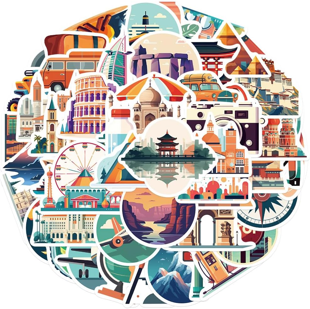 50Pcs City Travel Stickers, Vinyl Waterproof Landmark Stickers Pack for Water Bottle,Luggage, Laptop Sticker for Teens Girls Kids Adults Cityscape Aesthetic Decals (City) image 3