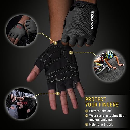 Miniatura 3 de RIVBOS Guantes de ciclismo para hombres y mujeres con almohadilla antideslizante que absorbe los golpes para bicicletaentrenamientobicicleta de