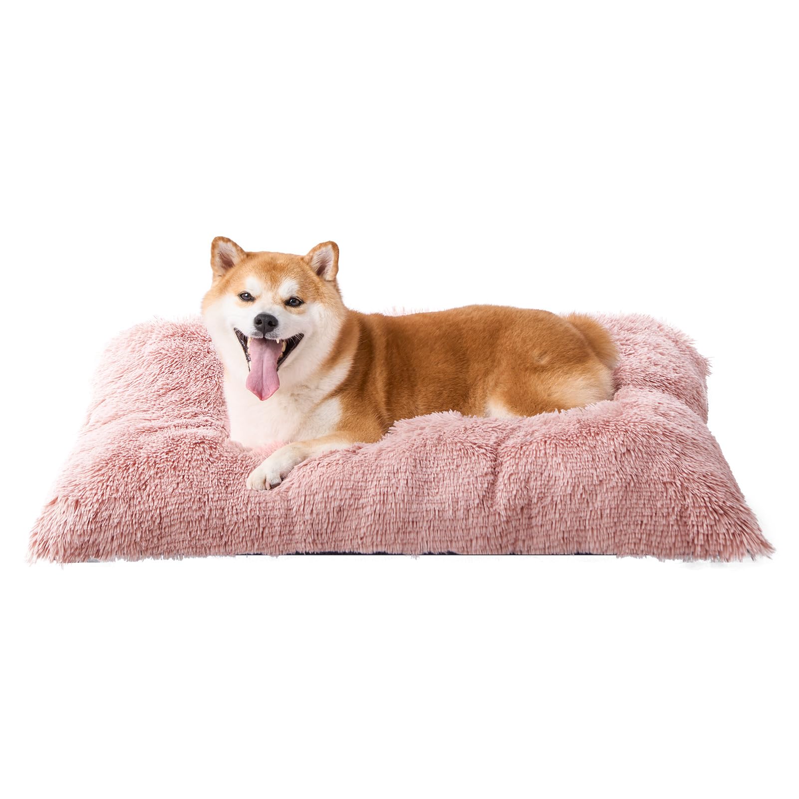 EHEYCIGA Calming Fluffy Dog Crate Bed For Large Dog 90x60x9cm, Pink