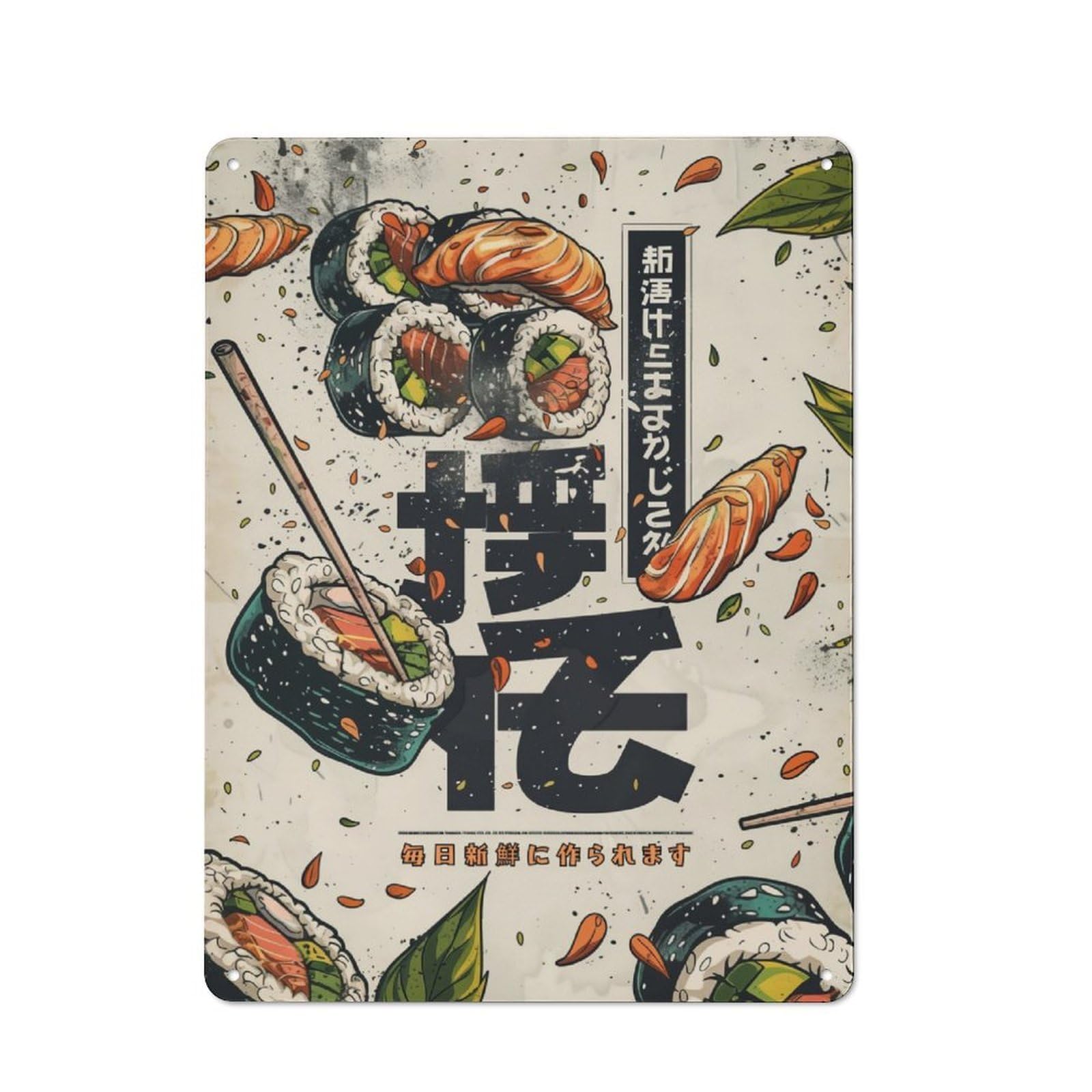 Junmoney Sushi And Go Japanese Vintage Printed Metal Sign 40X30cm For Studio Or Craft Room, For Creative-Space Collectors