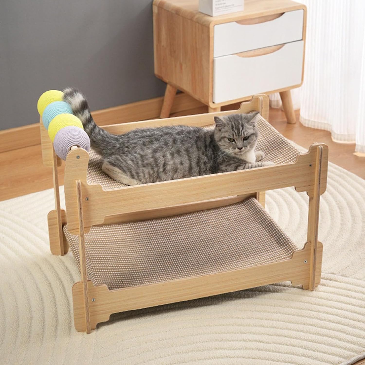 二層猫サイザル麻パッド木造屋内スクラッチャーツリーハウス休憩用家具保護二層ベッド