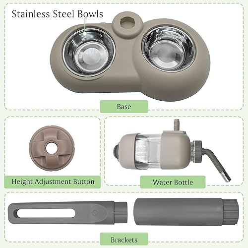 Miniatura 8 de Fhiny Botella alimentadora de agua para perros con soporte, dispensador automático ajustable de alimentos para perrera a prueba de fugas, sin goteo,