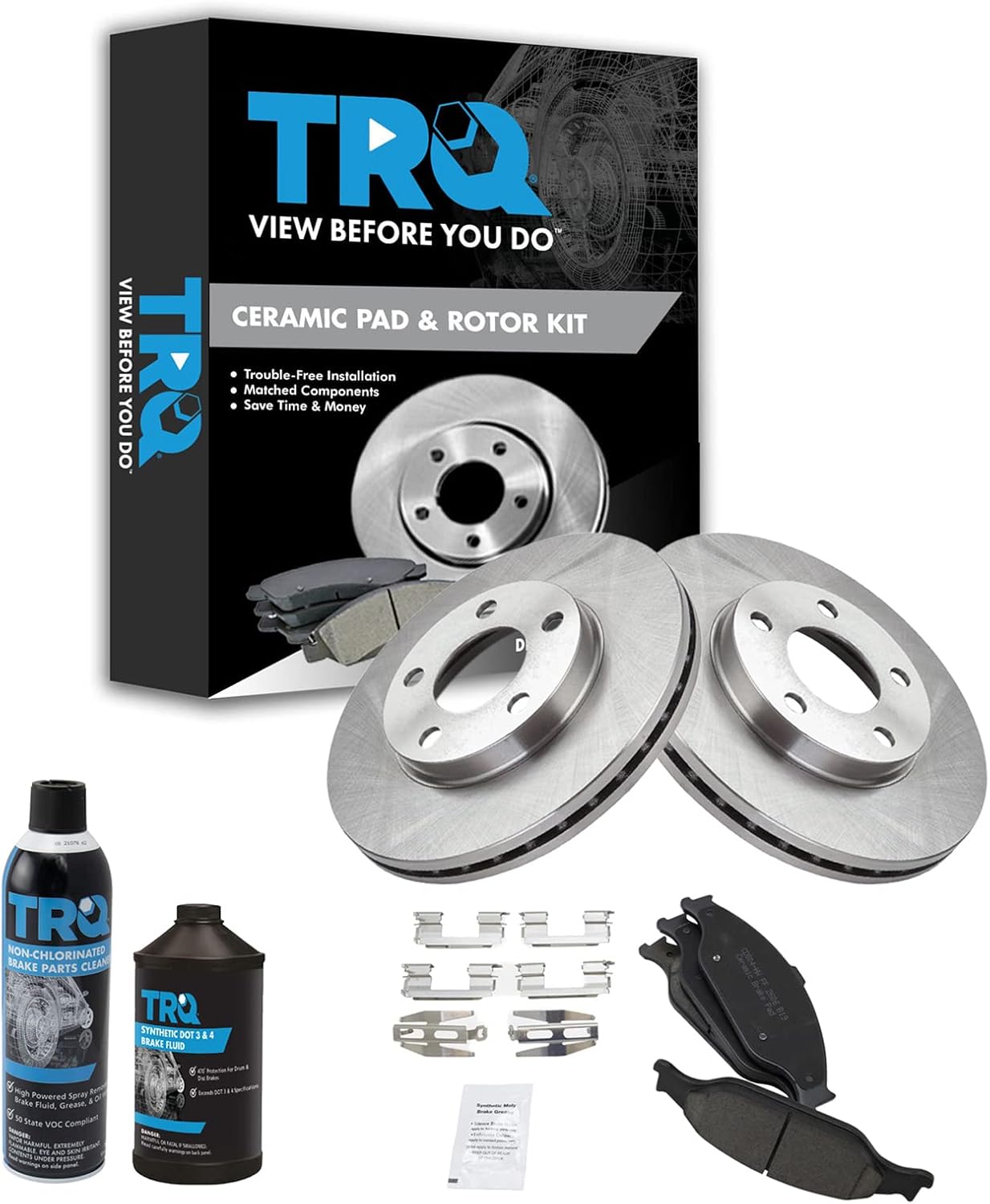 TRQ Front Brake Pad & Rotor Kit Ceramic Compatible with 1999-2004 Ford Mustang