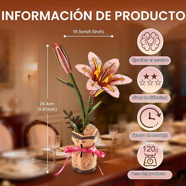 Foto 3 de 7 de PetalPulse Puzzle 3D de Madera, Kit De Flor Artificial para Ensamblar, Puzzle Ensamblaje Creativo
