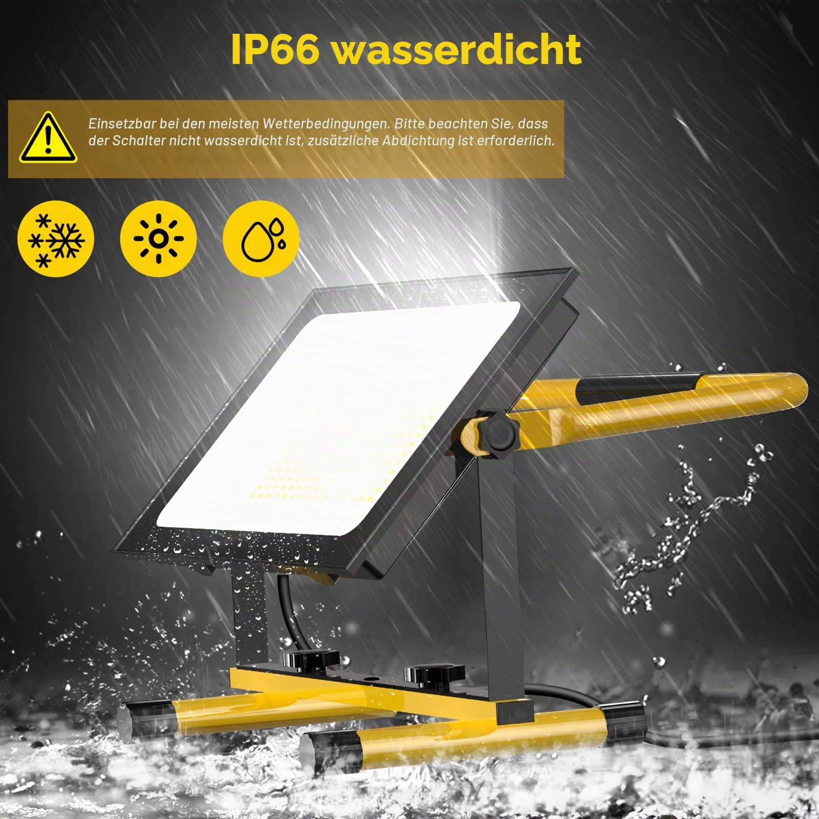 Viugreum LED Baustrahler 200W 20000lumen 6500K Einstellbare Richtung 230V Kaltweiss Scheinwerfer IP66 Wasserdicht Arbeitsscheinwerfer 3 Dimmstufen Bauscheinwerfer mit Stecker 3m Kabel für Baustellen