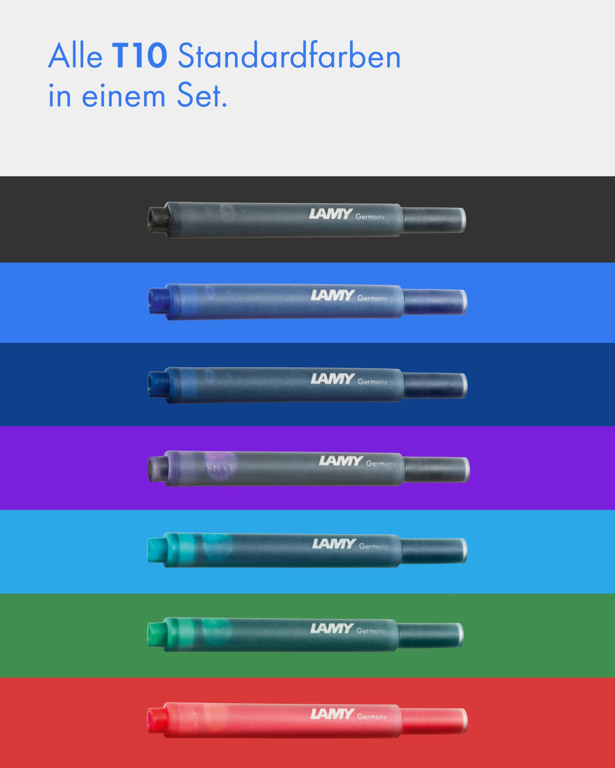 LAMY T10 zestaw 7 wkładów atramentowych z dużym zapasem atramentu – odpowiednie do wszystkich modeli piór wiecznych Lamy – pojemność 1,25 ml na wkład – 5 sztuk w opakowaniu