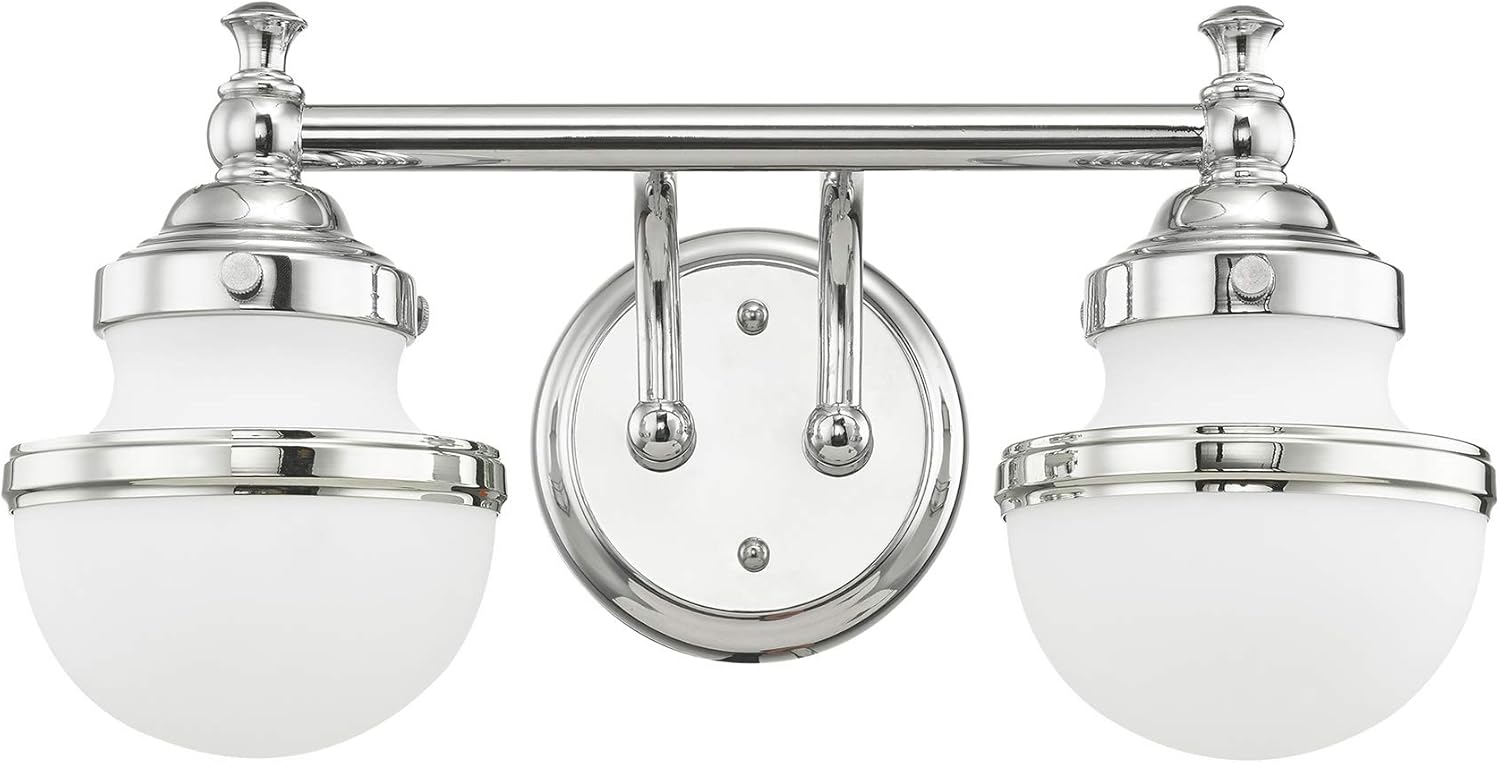 Livex Lighting 5712-05 Transitional Two Light Bath Vanity from Oldwick Collection Finish, Polished Chrome 15 x 7.25 x 8.25